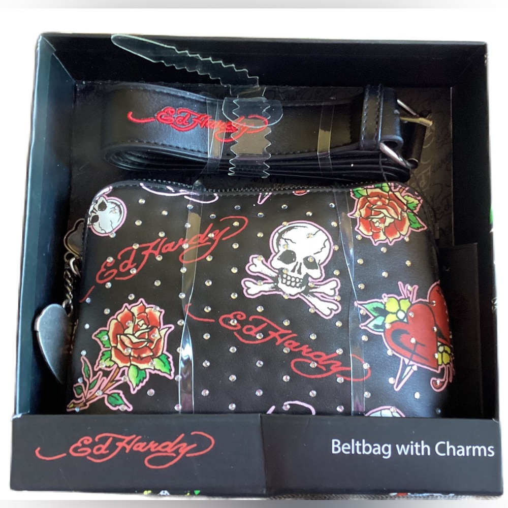 Ed Hardy belt bag with charms.